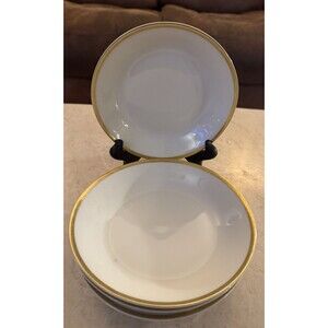 Vtg. Limoges France Vignaud Solid White w/ Gold trim Set of 4 Dessert Bowls 6"
